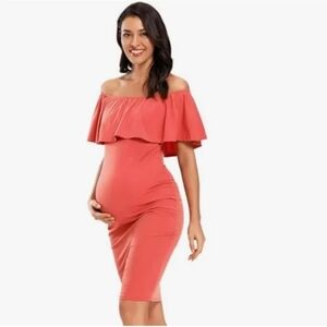 Jezero maternity off shoulder bodycon dress - Coral - S NWT